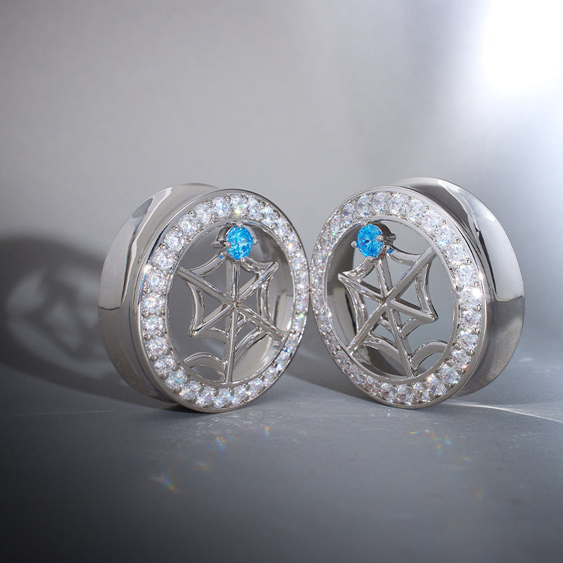 Web Blue Stone Zirkon 14K Ohr Tunnel (2 Stück) 