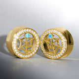 Tunnel d'oreille Web Blue Stone Moissanite 14 carats (2 pièces) 