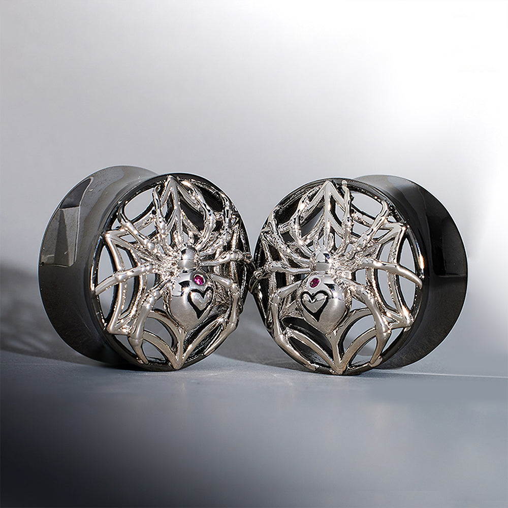 Tungsten Steel Zircon Widow Web Ear Gauge Tunnel(2Pcs)