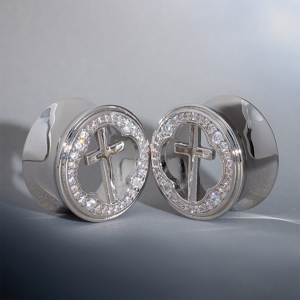 Window of Holy Light Zircon 14K Ear Gauge Tunnel (2Pcs)