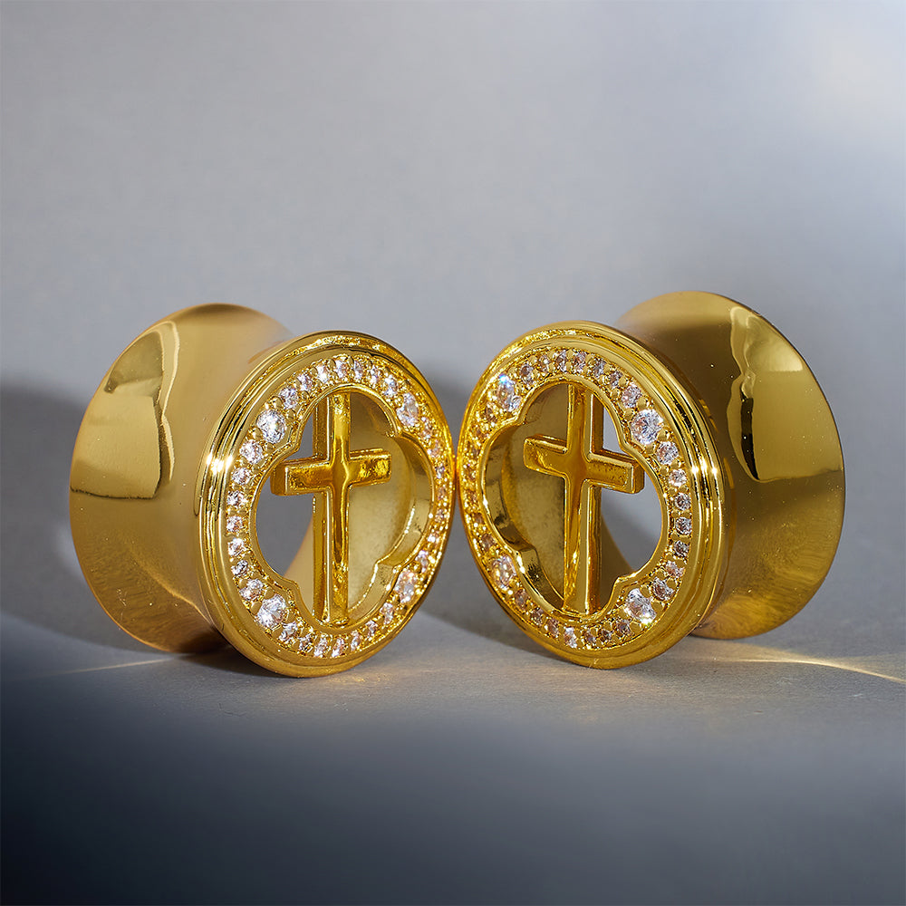 Window of Holy Light Zircon 14K Ear Gauge Tunnel (2Pcs)