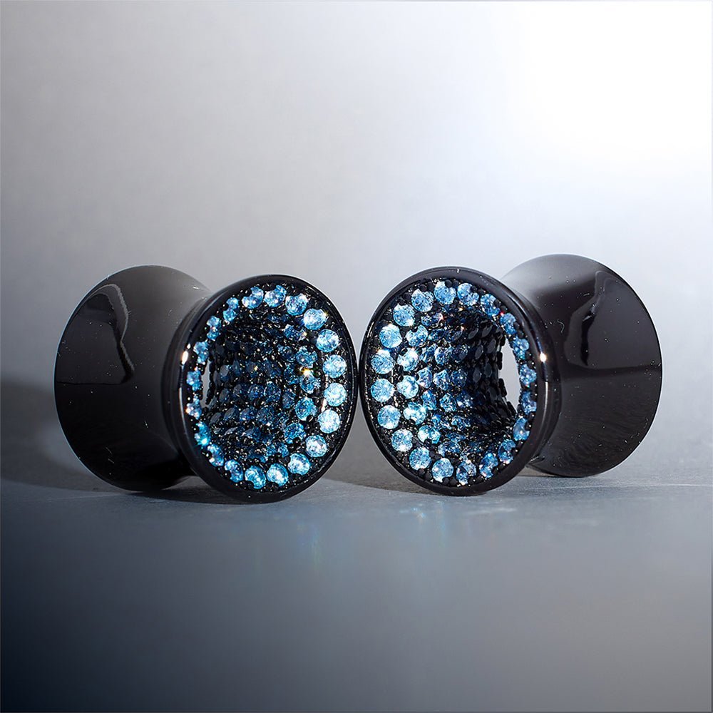 AK104003 Tungsten Steel Blue Zircon Tunnel(2pcs) - AKAK BODYJEWELRY - ear - tunnel