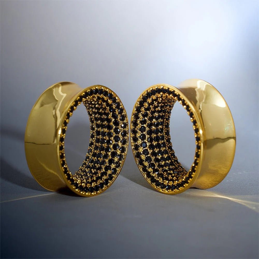 AK104170 Gold Tunnel Blue Zircon(2pcs) - AKAK BODYJEWELRY - ear - tunnel