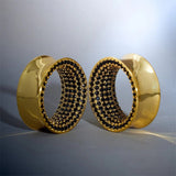 AK104170 Gold Tunnel Blue Zircon(2pcs) - AKAK BODYJEWELRY - ear - tunnel