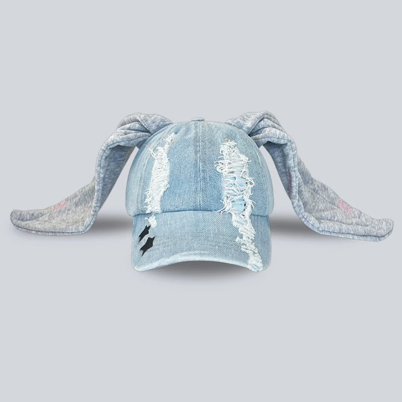 Light Denim Bunny Ear Hat-AKAK BODYJEWELRY Hat