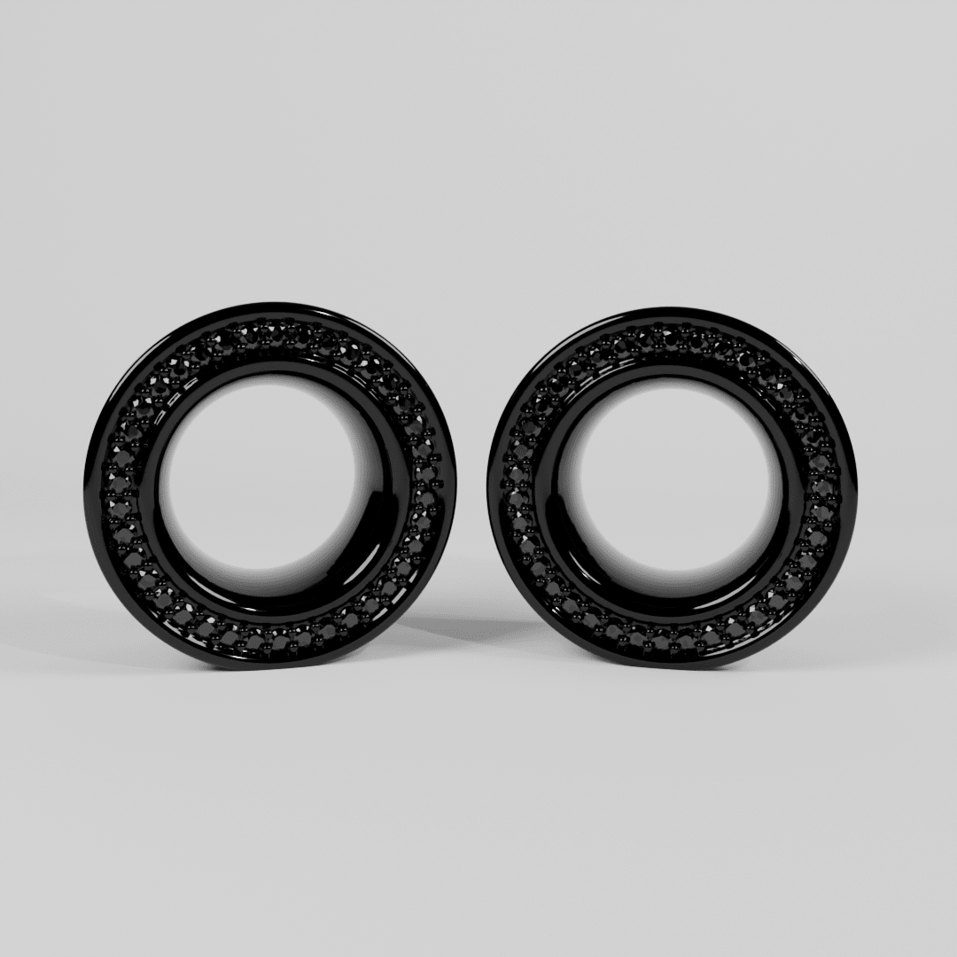 AKAK S925 Plated Luxury Moissanite Paved Ear Tunnels Plugs – Black & Gold Body Jewelry - AKAK BODYJEWELRY-ear-tunnel