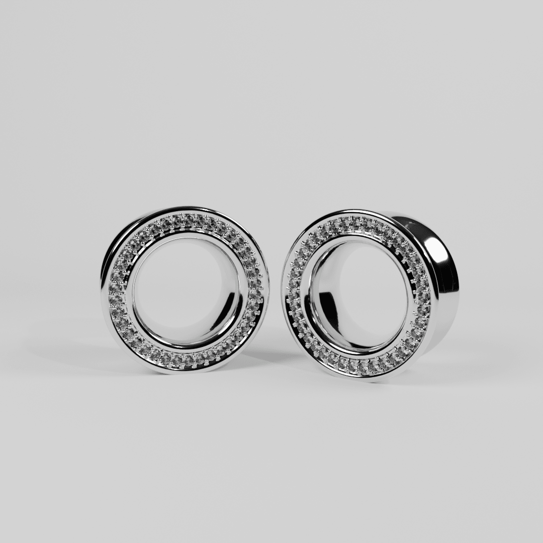 AKAK S925 Plated Luxury Moissanite Paved Ear Tunnels Plugs – Black & Gold Body Jewelry - AKAK BODYJEWELRY-ear-tunnel