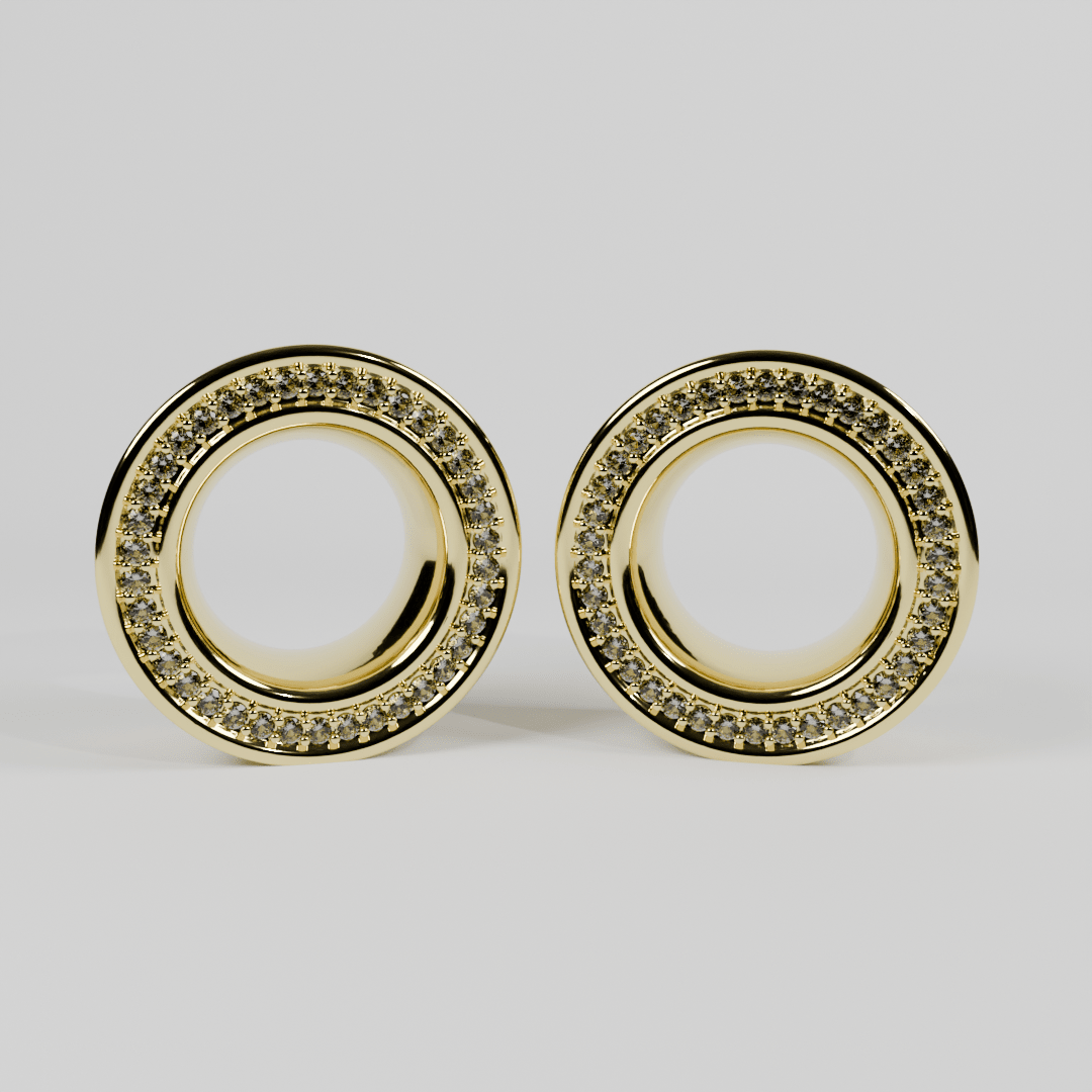 AKAK S925 Plated Luxury Moissanite Paved Ear Tunnels Plugs – Black & Gold Body Jewelry - AKAK BODYJEWELRY-ear-tunnel