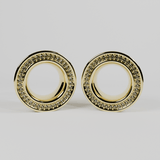 AKAK S925 Plated Luxury Moissanite Paved Ear Tunnels Plugs – Black & Gold Body Jewelry - AKAK BODYJEWELRY-ear-tunnel