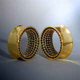 Black Zircon 14K Gold Stars Shining Ear Gauge Tunnel(2Pcs) - AKAK BODYJEWELRY - ear - tunnel