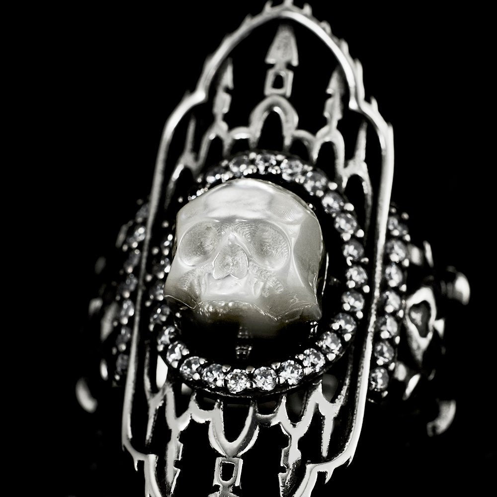 Castle Ghost Pearl Skull Ring - AKAK BODYJEWELRY - ear - tunnel