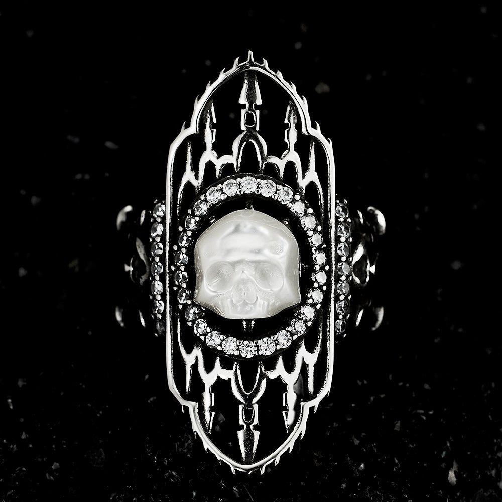Castle Ghost Pearl Skull Ring - AKAK BODYJEWELRY - ear - tunnel