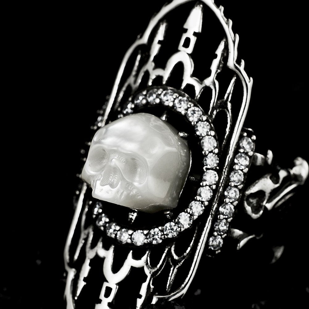Castle Ghost Pearl Skull Ring - AKAK BODYJEWELRY - ear - tunnel