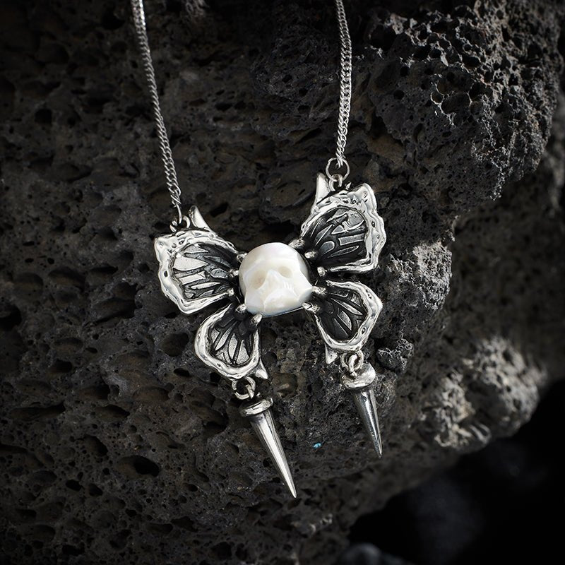 Ghost Wings Pearl Skull Necklace - AKAK BODYJEWELRY - ear - tunnel