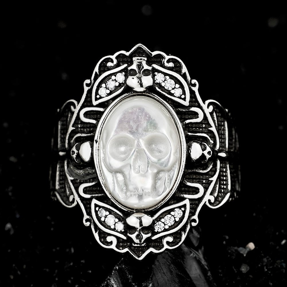 Ghostly Pearl Skull Ring - AKAK BODYJEWELRY - ear - tunnel