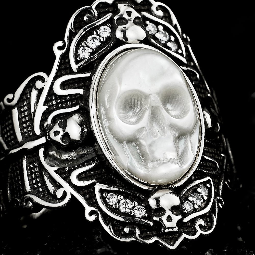 Ghostly Pearl Skull Ring - AKAK BODYJEWELRY - ear - tunnel