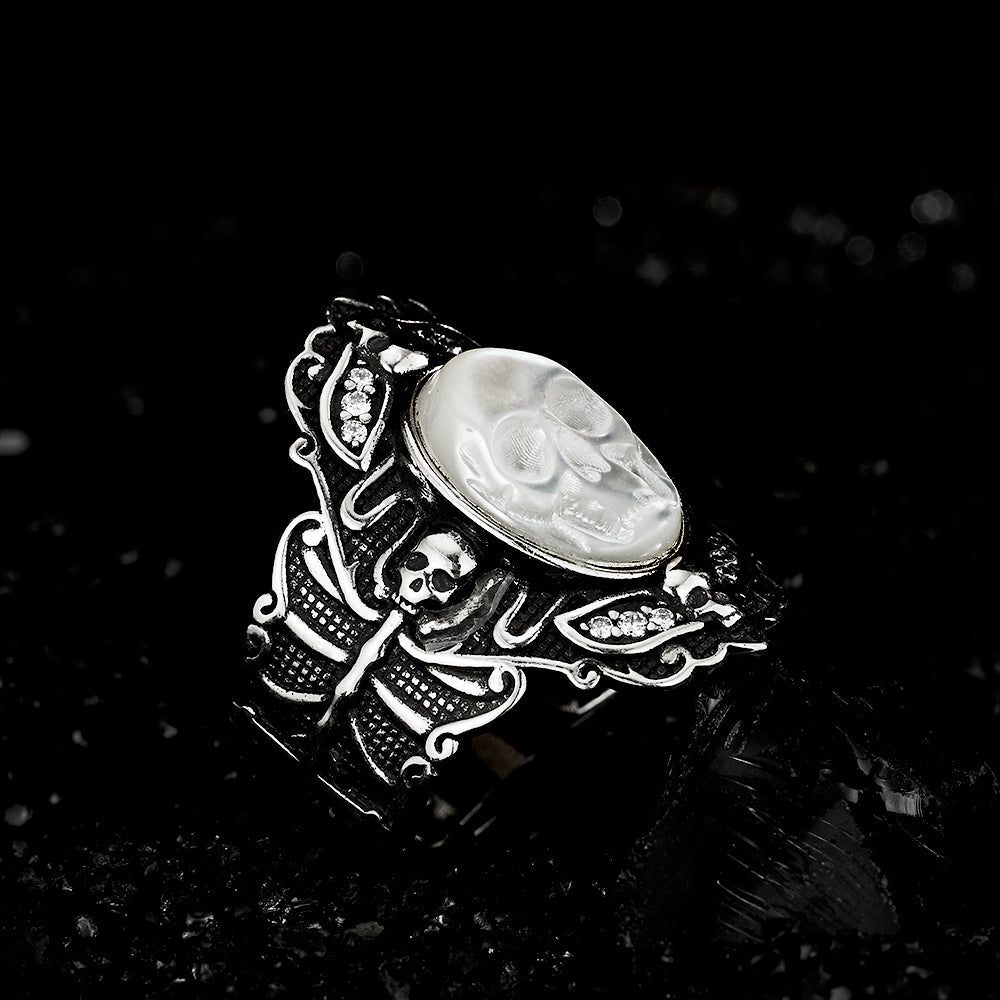 Ghostly Pearl Skull Ring - AKAK BODYJEWELRY - ear - tunnel