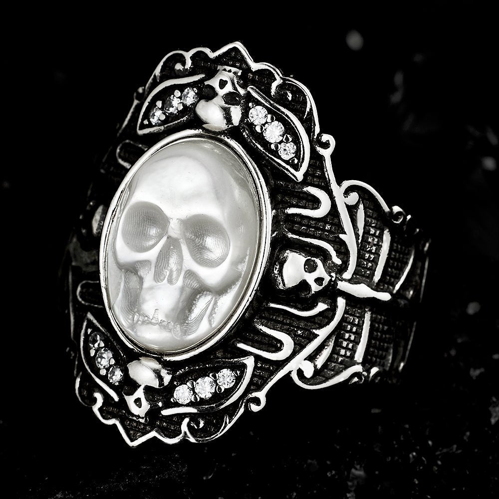 Ghostly Pearl Skull Ring - AKAK BODYJEWELRY - ear - tunnel