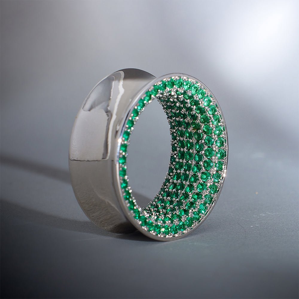 Green Zircon S925 Silver Stars Shining Tunnel(2Pcs) - AKAK BODYJEWELRY - ear - tunnel