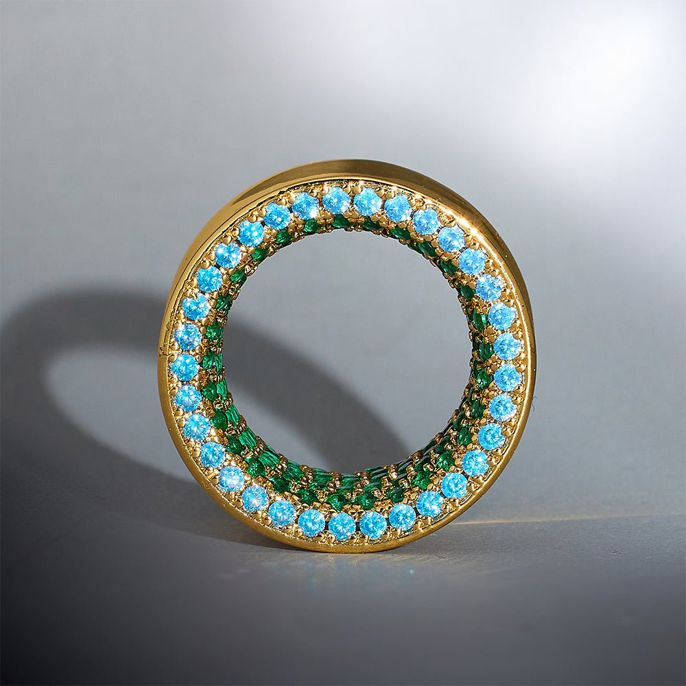 Lake Green Moissanite 14K Gold Stars Shining Tunnel(2Pcs) - AKAK BODYJEWELRY - ear - tunnel