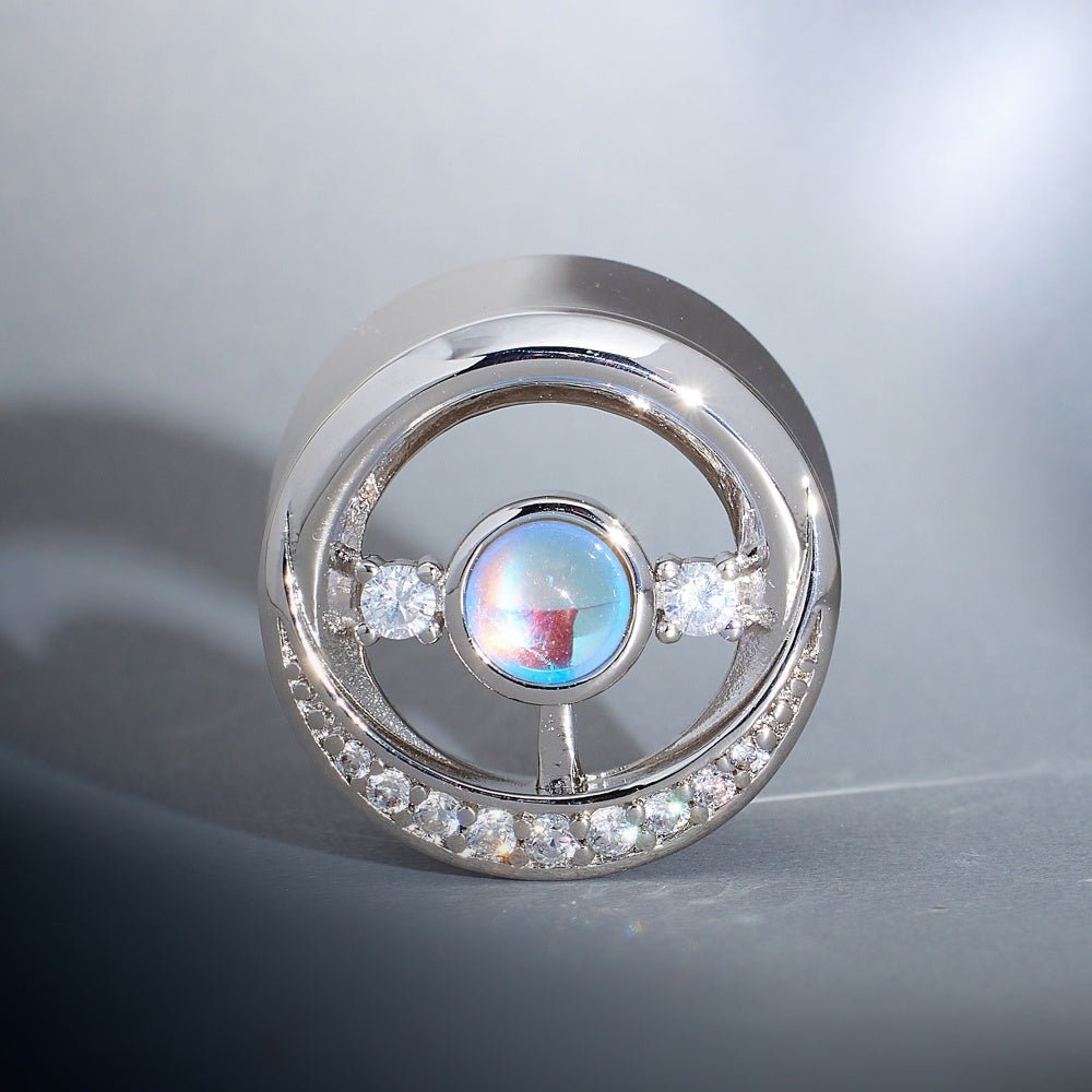 Lunar Gemstone Zircon 14K Ear Gauge Tunnel (2Pcs) - AKAK BODYJEWELRY - ear - tunnel