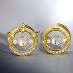 Lunar Gemstone Zircon 14K Ear Gauge Tunnel (2Pcs) - AKAK BODYJEWELRY - ear - tunnel