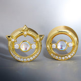 Lunar Gemstone Zircon 14K Ear Gauge Tunnel (2Pcs) - AKAK BODYJEWELRY - ear - tunnel