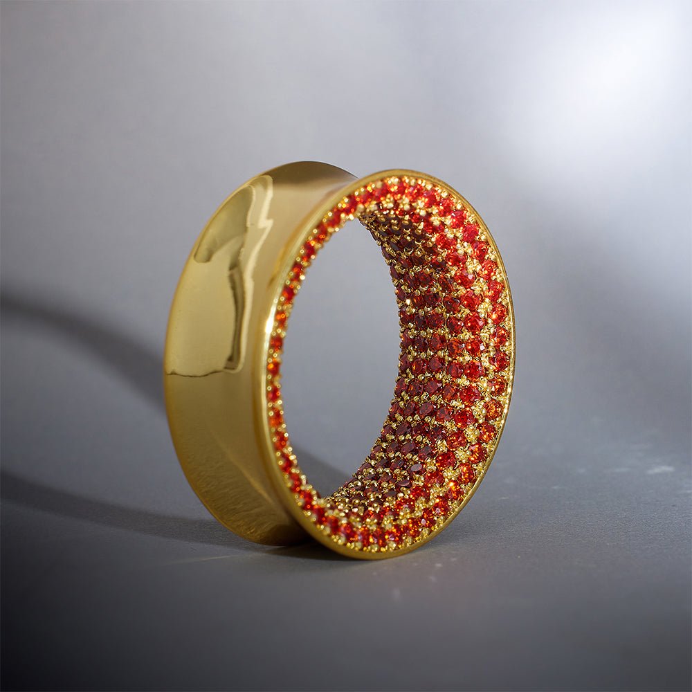 Orange Red Zircon 14K Gold Stars Shining Ear Gauge Tunnel(2Pcs) - AKAK BODYJEWELRY - ear - tunnel
