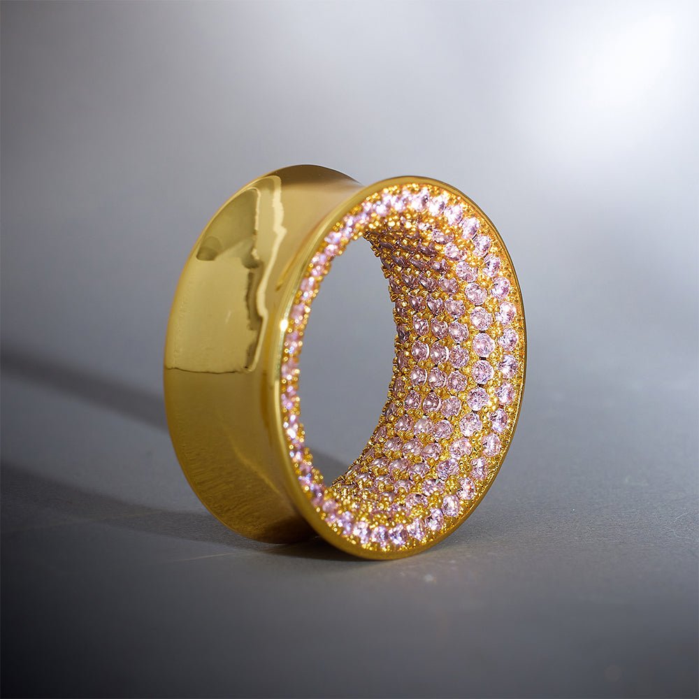 Pink Zircon 14K Gold Stars Shining Tunnel(2Pcs) - AKAK BODYJEWELRY - ear - tunnel