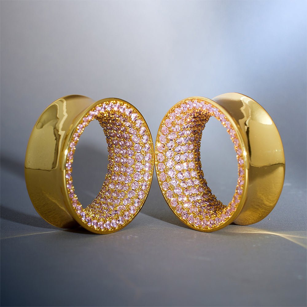 Pink Zircon 8K Stars Shining Tunnel (2Pcs) - AKAK BODYJEWELRY - ear - tunnel