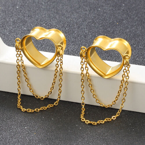 Heart Chain Steel Tunnels Ear Piercing 2Pcs