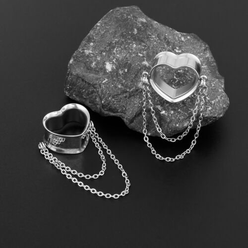 Heart Chain Stainless Steel Ear Gauge Tunnels 2Pcs