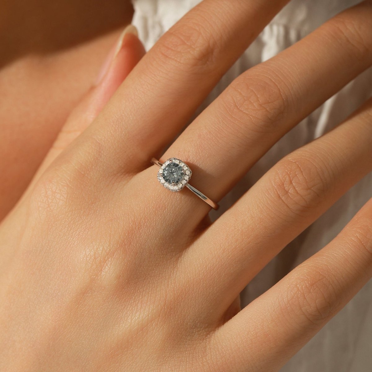S925 Silver 0.5ct Gray Moissanite Halo Ring - AKAK BODYJEWELRY - ear - tunnel