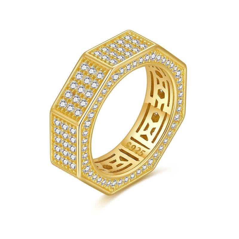 S925 Silver Iced - Out Moissanite Octagon Ring - AKAK BODYJEWELRY - ear - tunnel