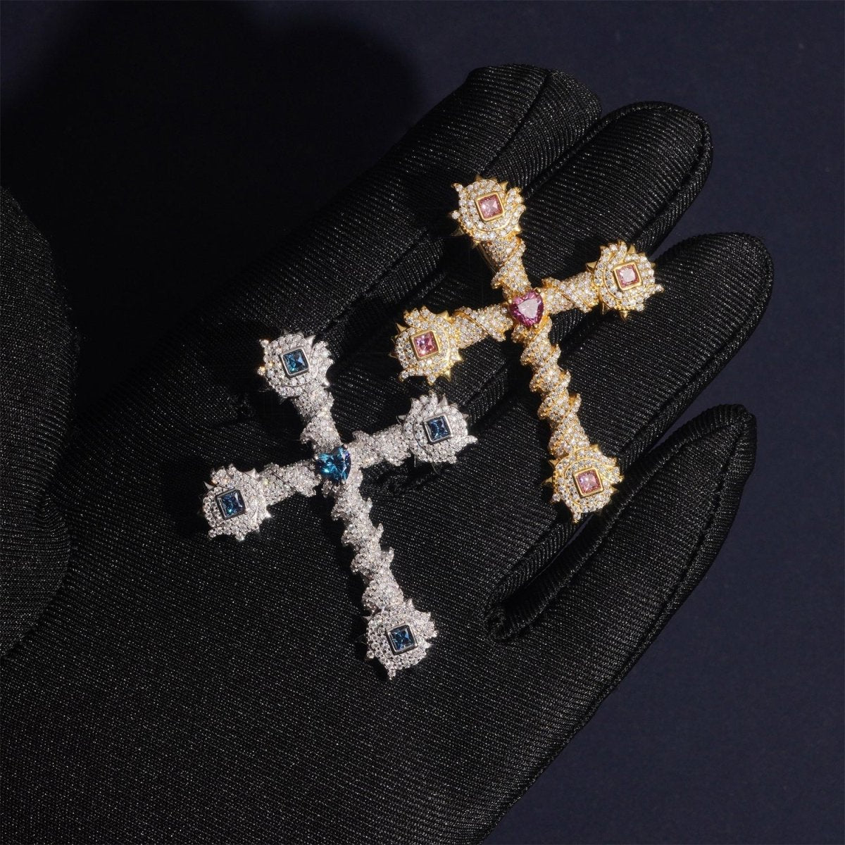 S925 Silver Luxury Baroque Moissanite Cross Necklace - AKAK BODYJEWELRY - ear - tunnel