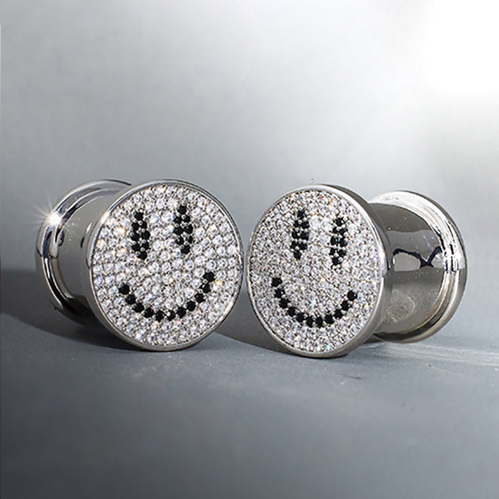 S925 Silver Luxury Paved Smiley Zircon Ear Plug（2pcs） - AKAK BODYJEWELRY - ear - tunnel