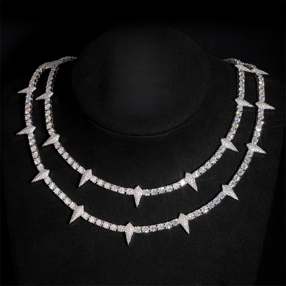 S925 Silver Moissanite Prism Thorn Necklace - AKAK BODYJEWELRY - ear - tunnel