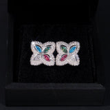 S925 Silver Multicolor Moissanite Clover Stud Earrings - AKAK BODYJEWELRY - ear - tunnel