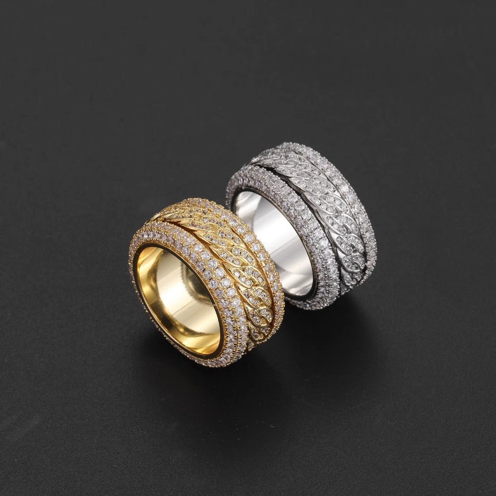 S925 Silver Spinning Moissanite Cuban Band Ring - AKAK BODYJEWELRY - ear - tunnel