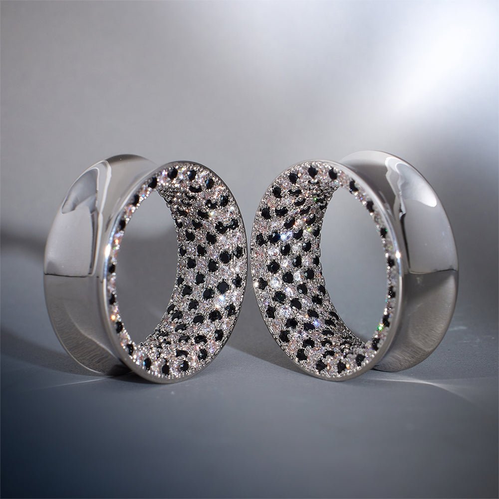 S925 Silver Zircon Checkerboard Tunnel (2Pcs) - AKAK BODYJEWELRY - ear - tunnel