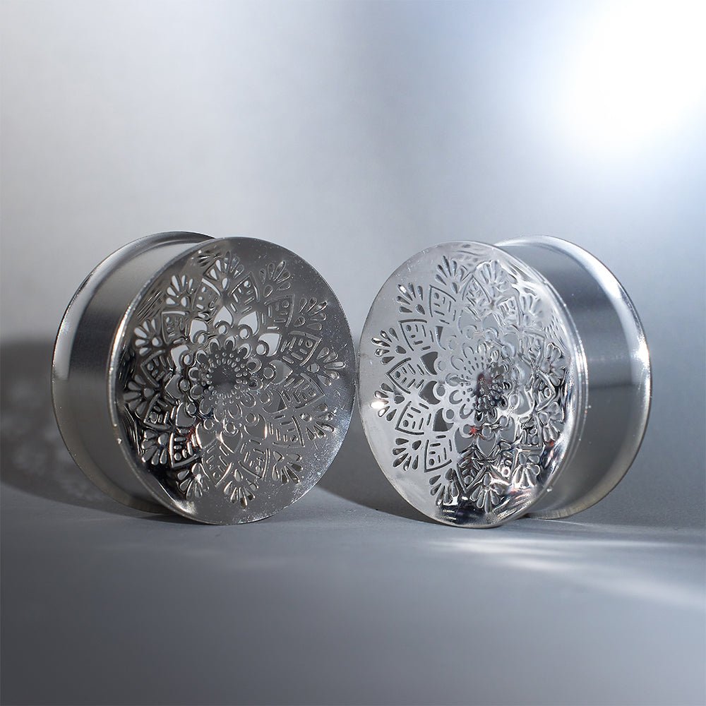Stainless Steel Mandala Design Steel Ear Piercing Ear Gauge Tunnels 2pcs - AKAK BODYJEWELRY