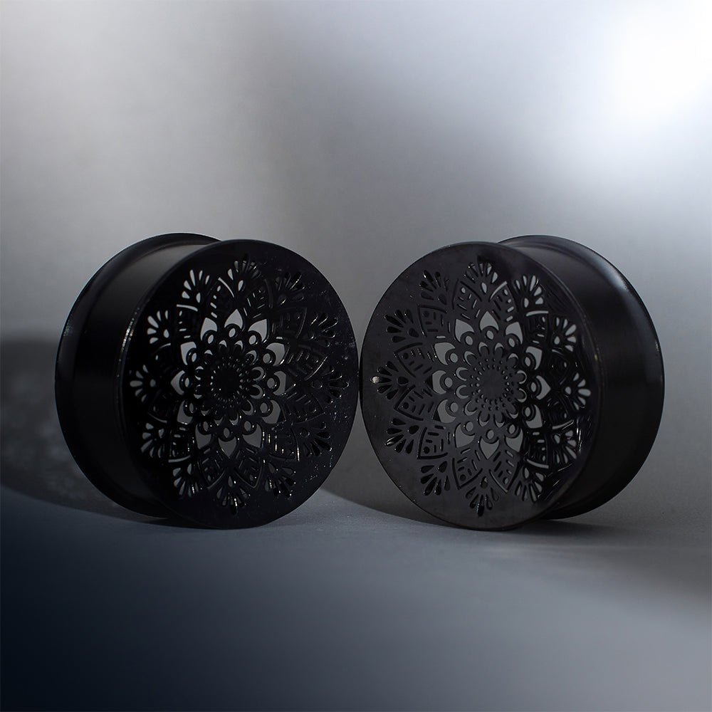 Stainless Steel Mandala Design Steel Ear Piercing Ear Gauge Tunnels 2pcs - AKAK BODYJEWELRY