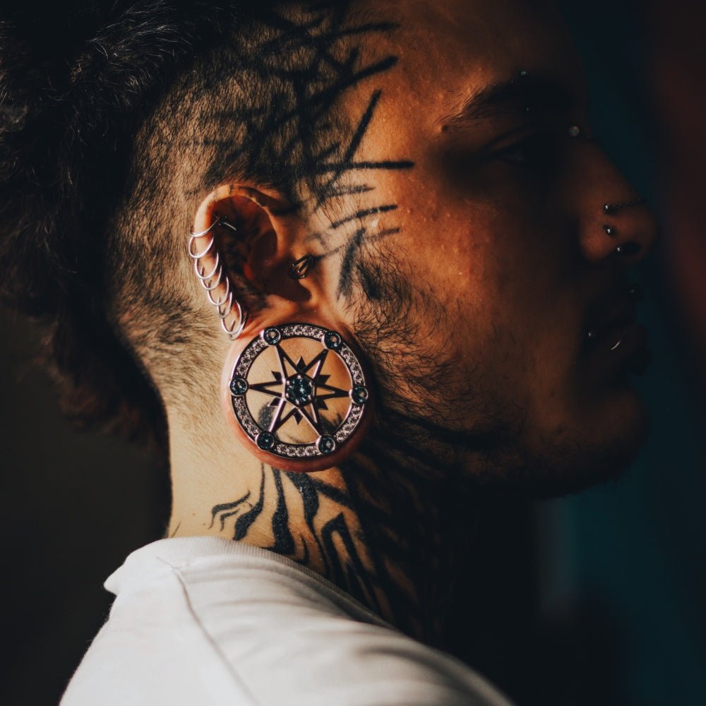 Starlight Shadow 14K Moissanite Ear Gauge Tunnel (2Pcs) - AKAK BODYJEWELRY - ear - tunnel