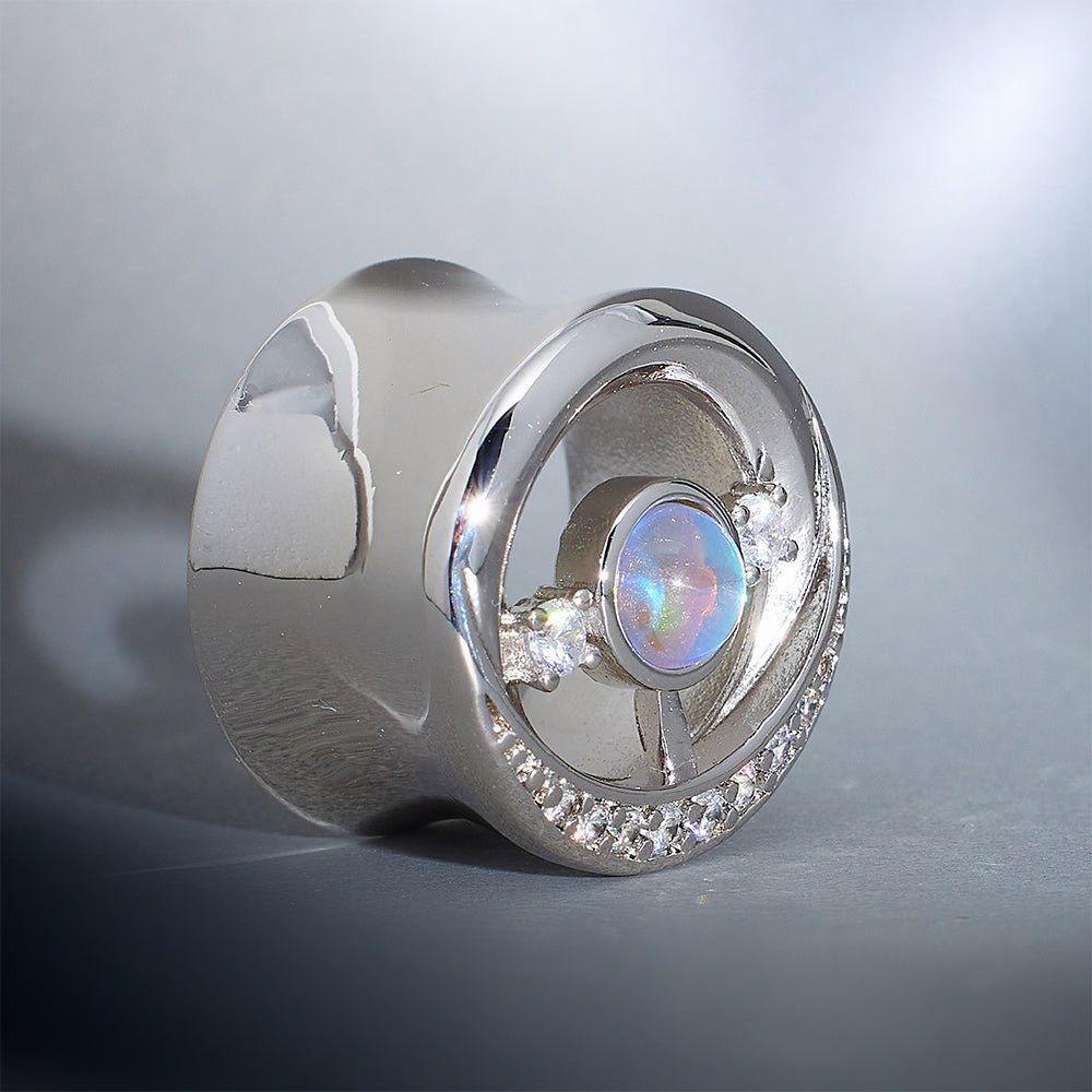 Starlight Zircon 14K Gold Ear Gauge Tunnel (2Pcs) - AKAK BODYJEWELRY - ear - tunnel