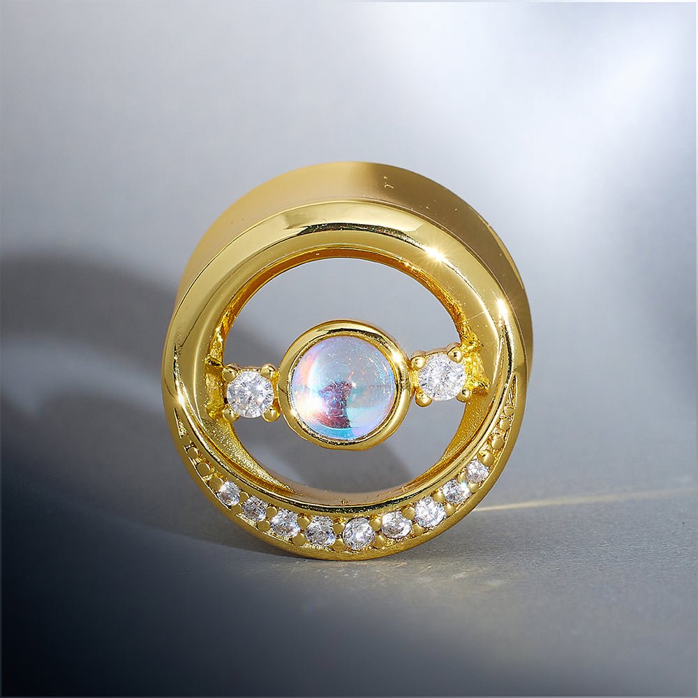 Starlight Zircon 14K Gold Ear Gauge Tunnel (2Pcs) - AKAK BODYJEWELRY - ear - tunnel