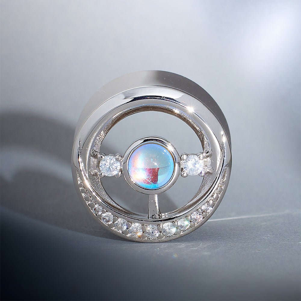 Starlight Zircon 14K Gold Ear Gauge Tunnel (2Pcs) - AKAK BODYJEWELRY - ear - tunnel
