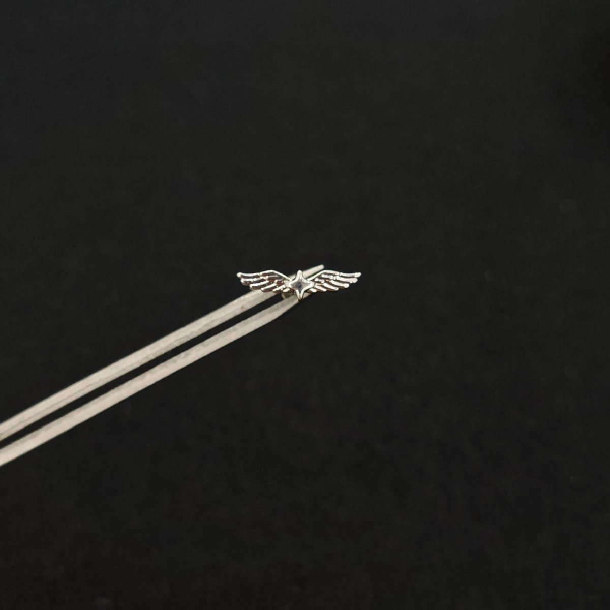 Titanium Bat Wing Heart & Star Wing CZ Piercing Stud | 1PC – Flat Back Labret | Ear Nose Body Jewelry - AKAK BODYJEWELRY-ear-tunnel