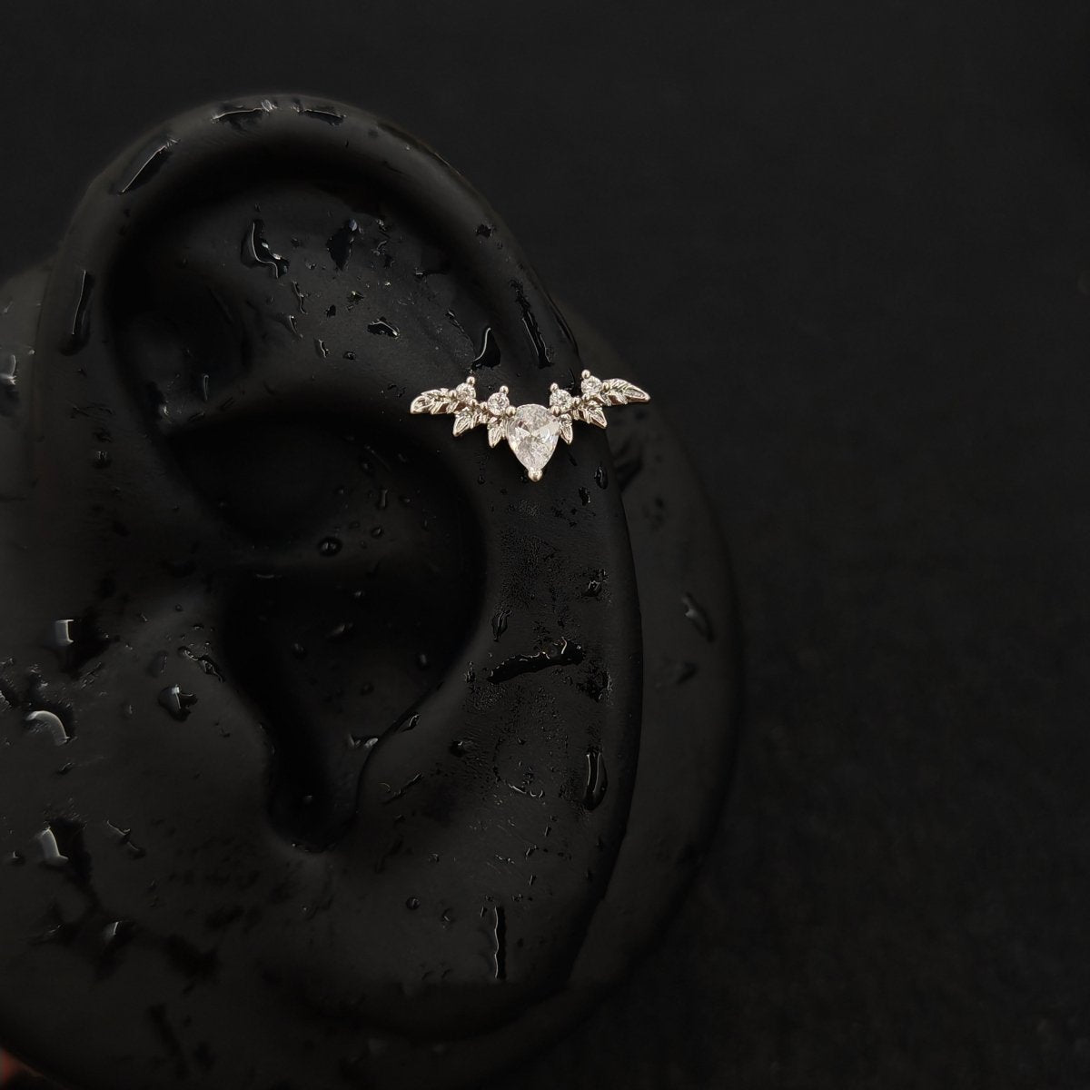 Titanium Bat Wing Heart & Star Wing CZ Piercing Stud | 1PC – Flat Back Labret | Ear Nose Body Jewelry - AKAK BODYJEWELRY-ear-tunnel