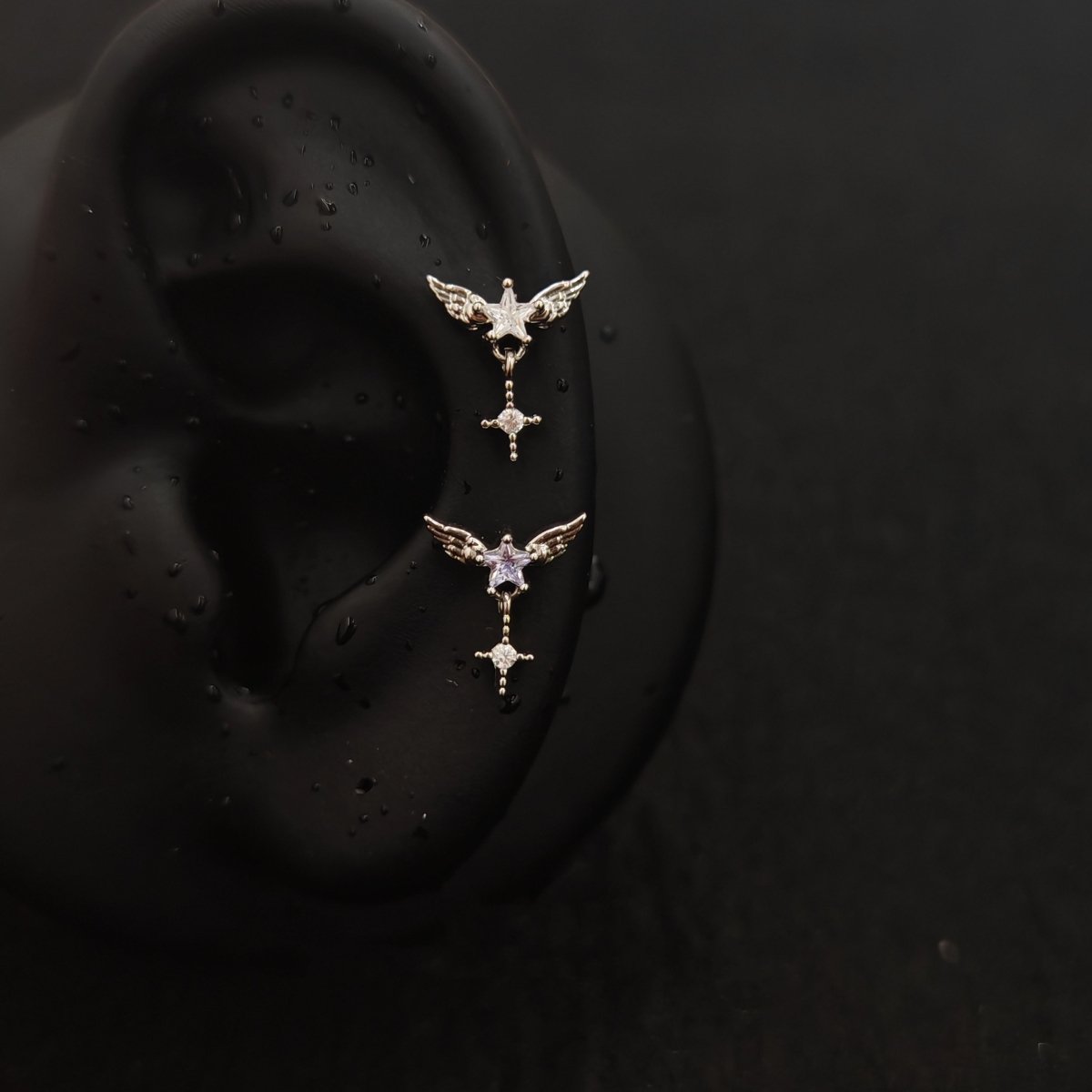 Titanium Butterfly CZ Piercing Stud – White / Purple / Blue / Pink | Ear Nose Body Jewelry - AKAK BODYJEWELRY-ear-tunnel