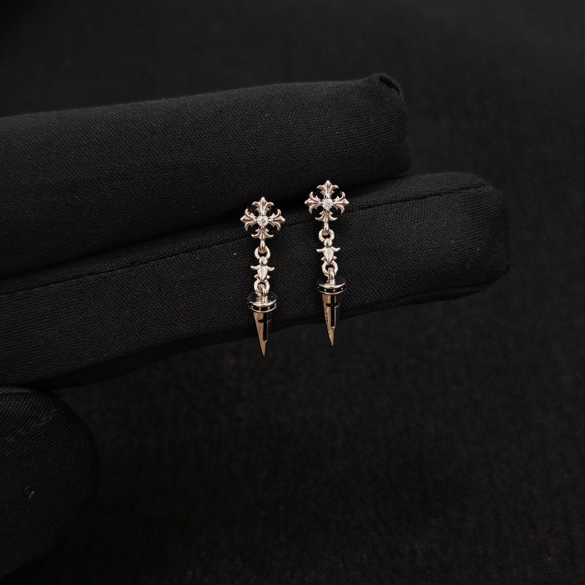 Titanium Cross Dagger Dangle CZ Piercing Stud | 1PC – Gothic Flat Back Labret | Ear Nose Body Jewelry - AKAK BODYJEWELRY-ear-tunnel